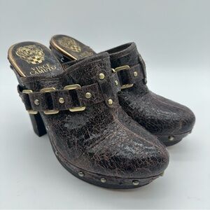 Vince Camuto Cover Distressed Brown Leather Studded Mules